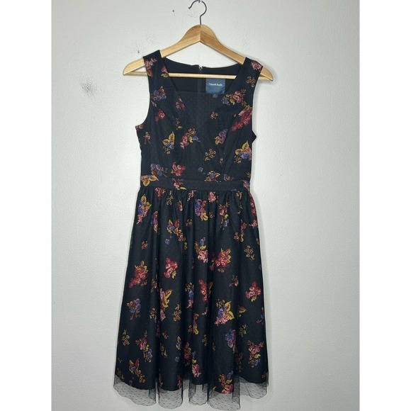 ModCloth Delightful Sight Black Floral Fit and‎ Flare Dress Small - Picture 2 of 8